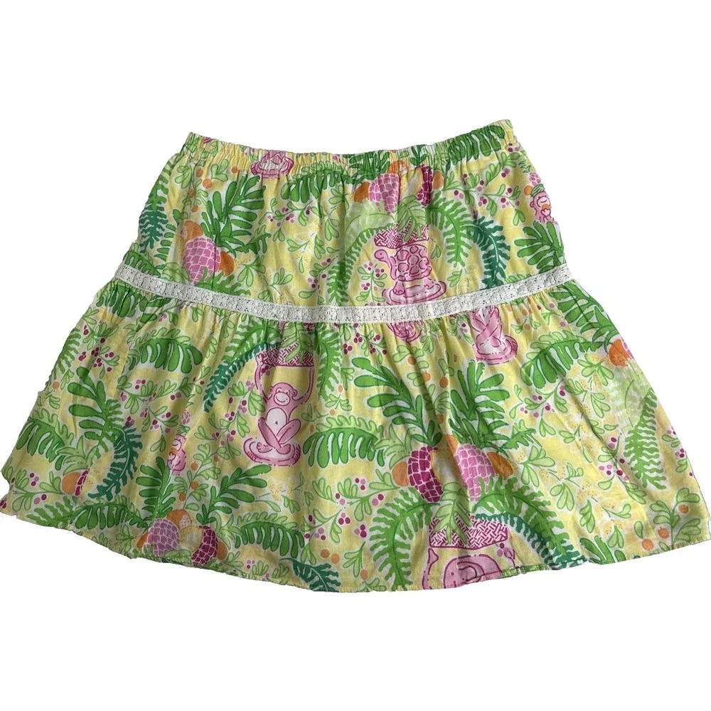 Vintage Lilly Pulitzer Skirt Girl 16 Elastic Waist Yellow Monkey Tropical Preppy